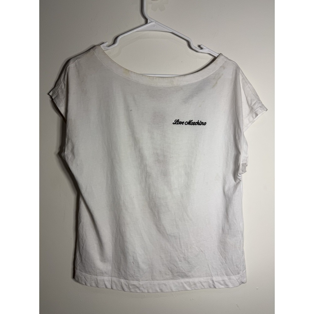 Love Moschino Women's T-Shirt with Heart Patches White - size 2